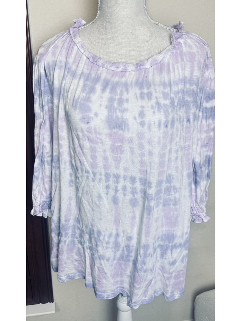 Sundry‎ Womens Tie Dye ruffled blouse Size 3 Large Made in USA pink white blue